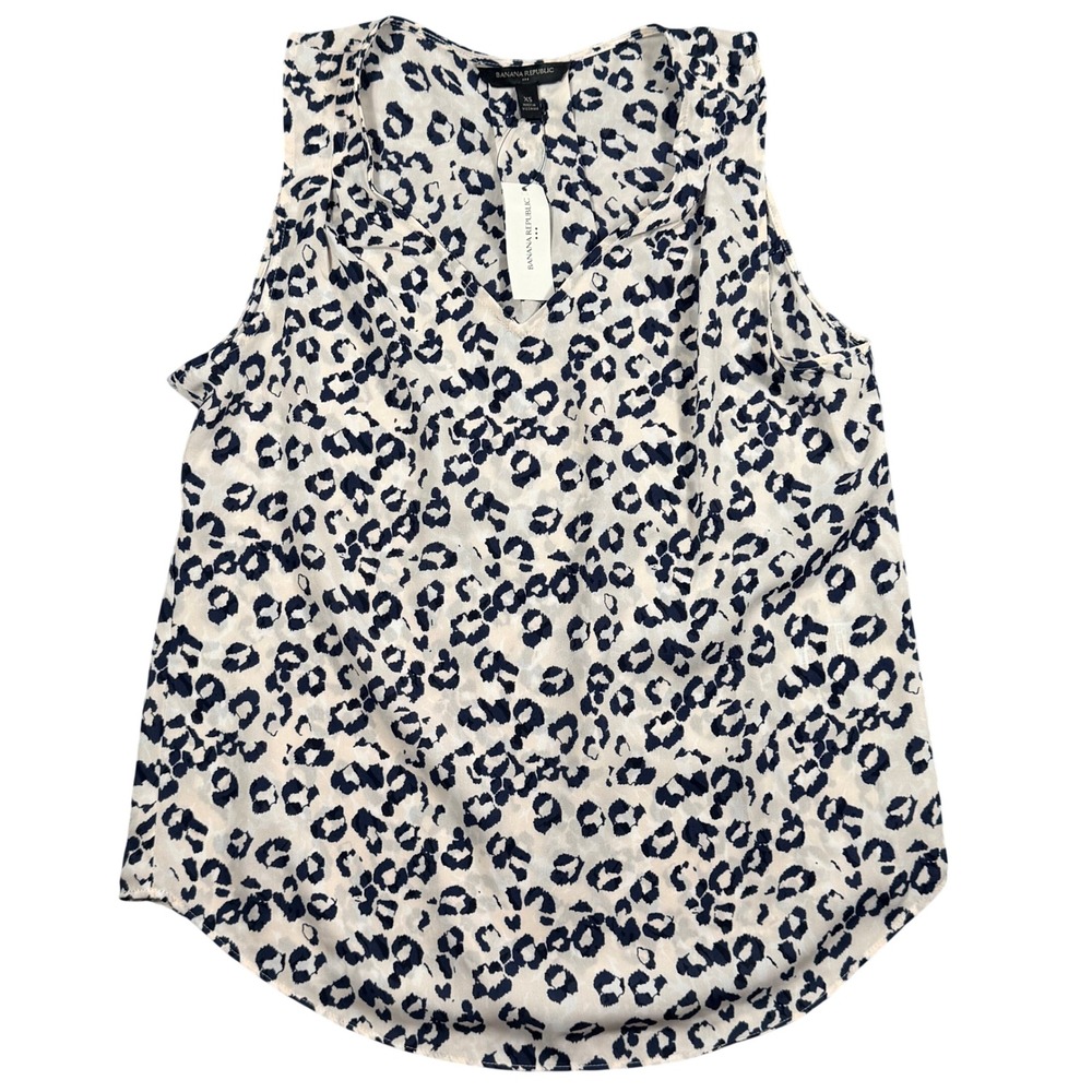 NWT Banana Republic Blouse Womens XS Blue Cream Animal Print Sleeveless V-Neck - Picture 4 of 4